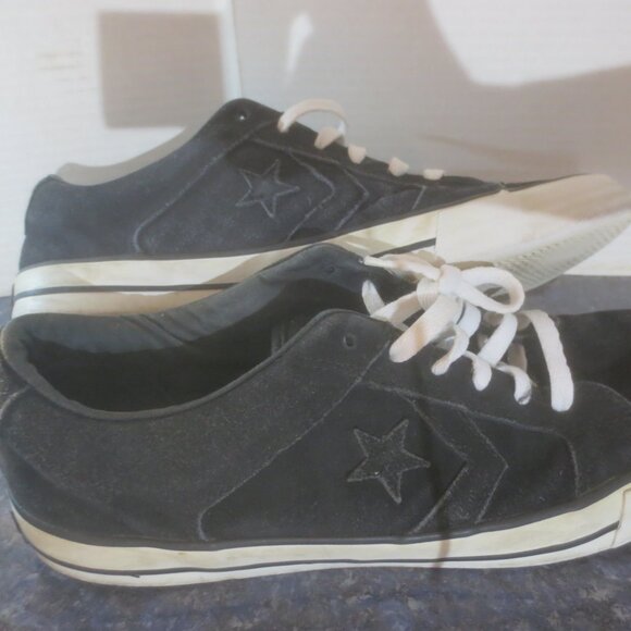 Vintage Retro Old School Black Leather Suede Converse All Star Low Cut Sneakers - Picture 4 of 16